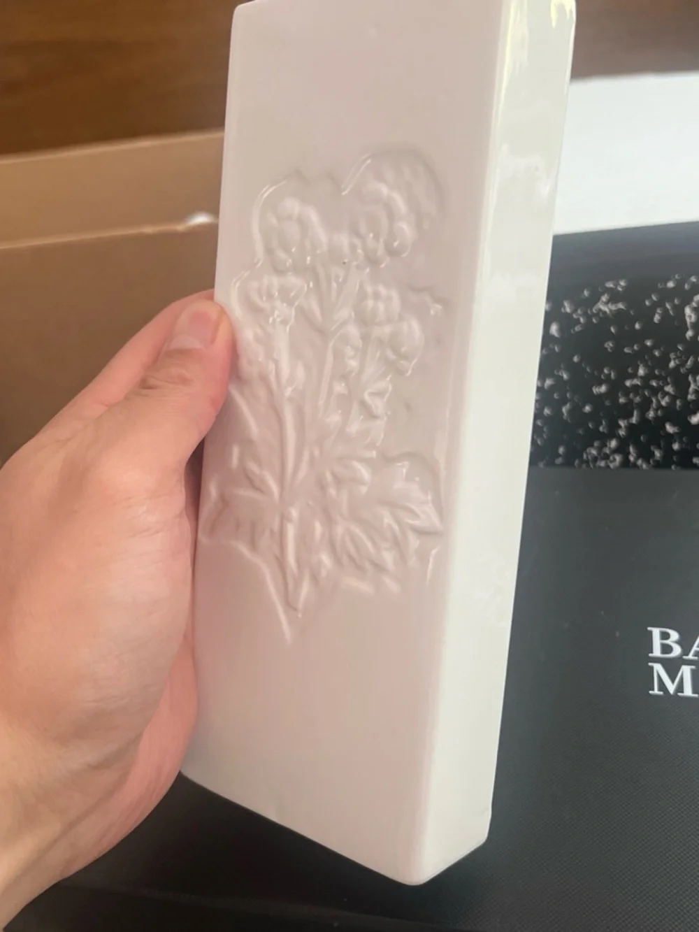 White Embossed Floral Ceramic Vase